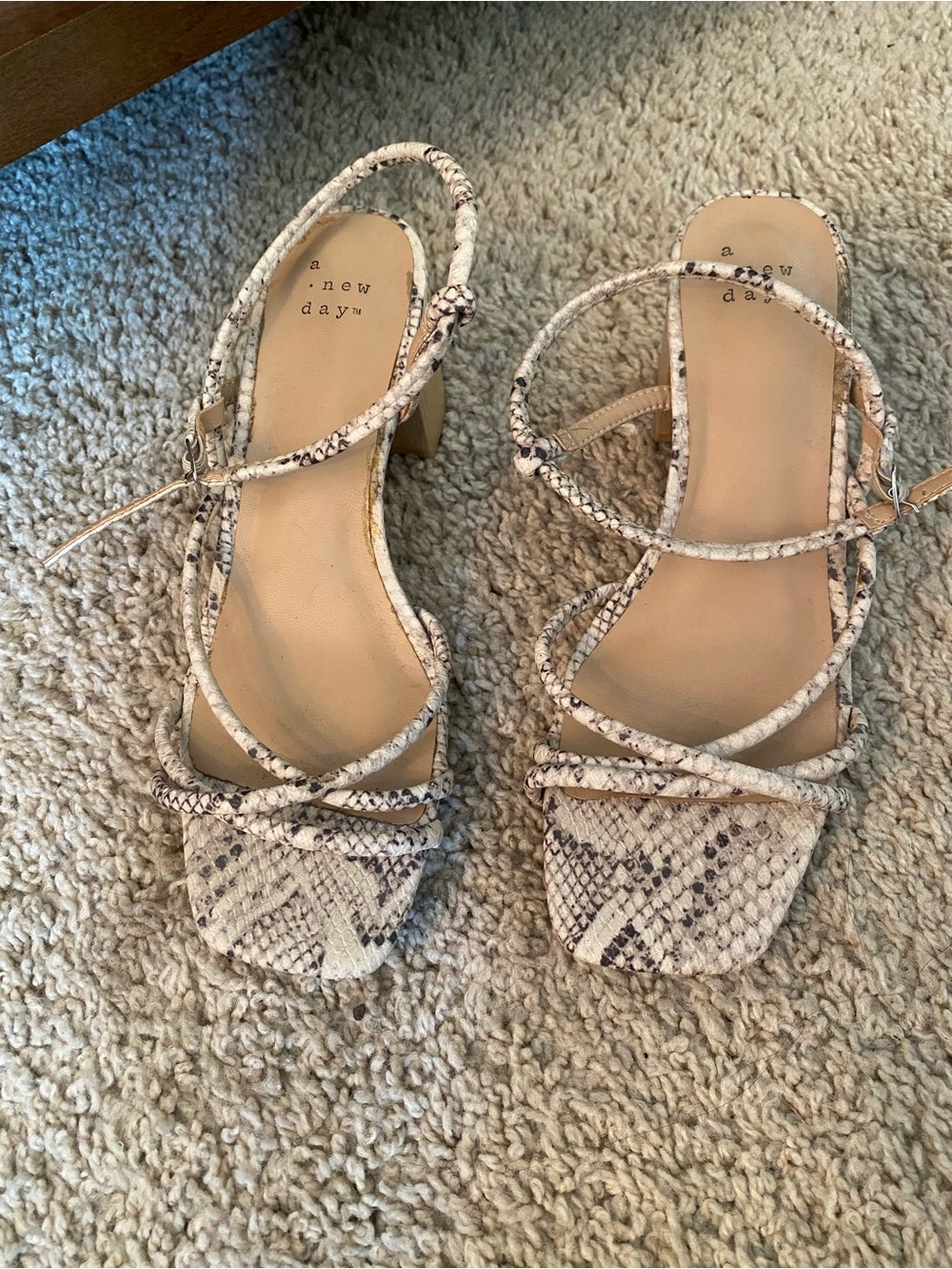 a new day Neutral Snakeskin Strappy Block Heel Sandals
